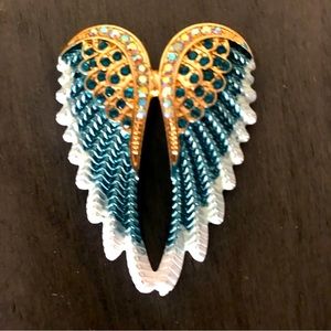 🎄🎄🎄🎄 60% off. Brooch-pin Angel Wings! Blue Gold Silver Rhinestones!